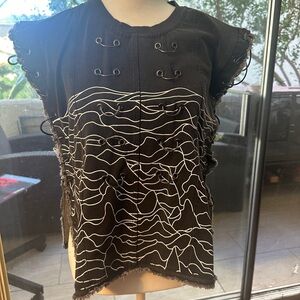 AKIRA Black and White Lace-Up Muscle Tee